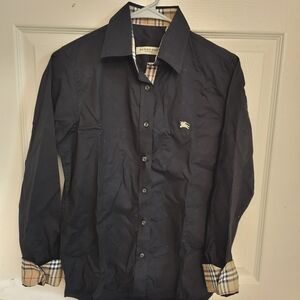 Burberry Navy Shirt with Check Cuffs